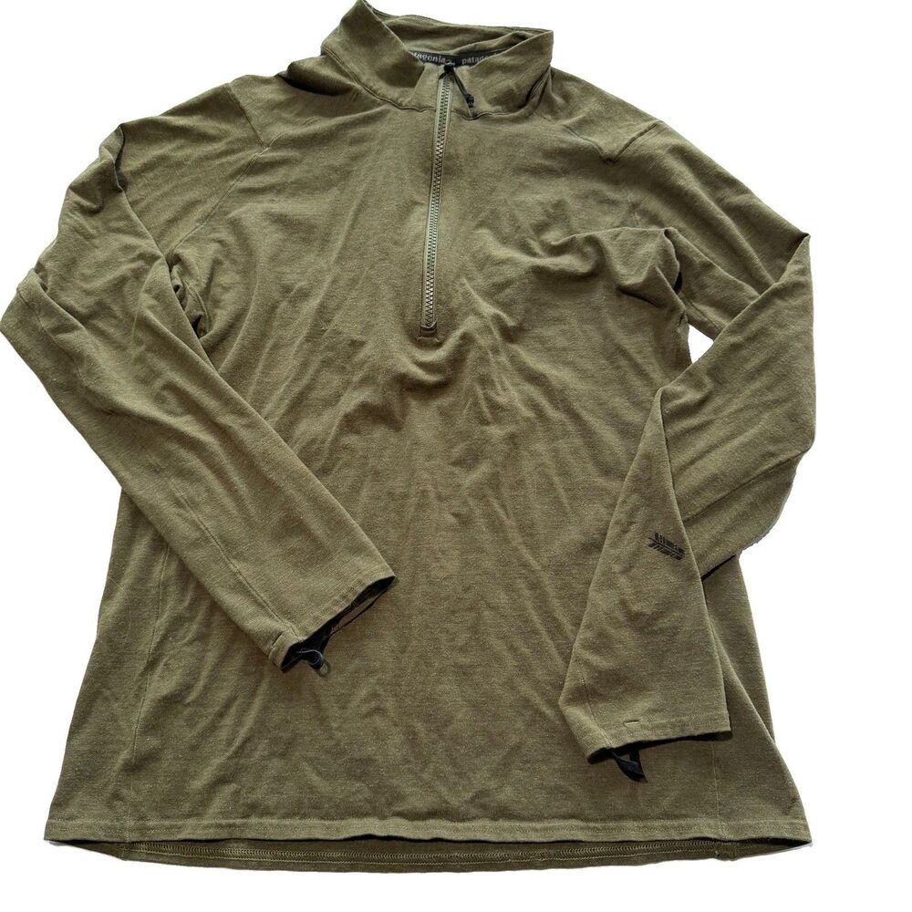 Patagonia Lost Arrow MW Wool Olive Green Base Layer Long Sleeve Shirt Medium USA